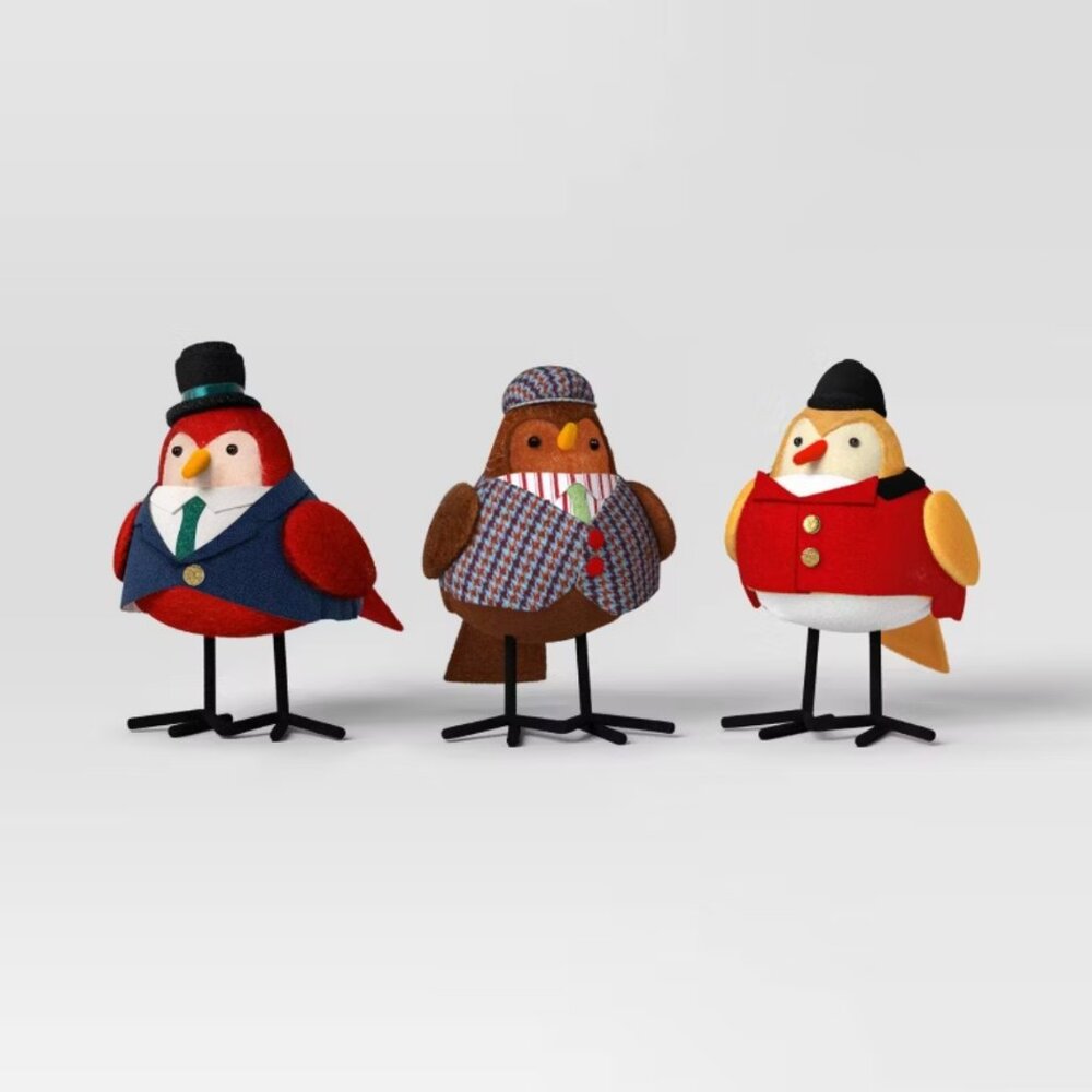 Featherly Friends YULTIDE YORE 4.25" Christmas Target Bird Figurine Decor 3 Pack